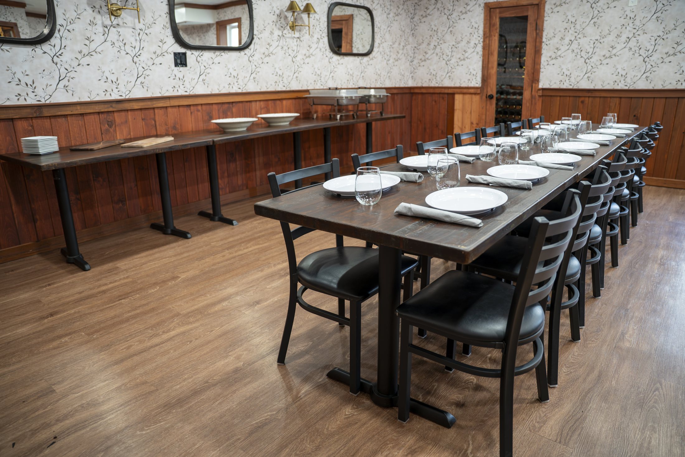 The Venue private events room at 130 Maple, set for a dinner
